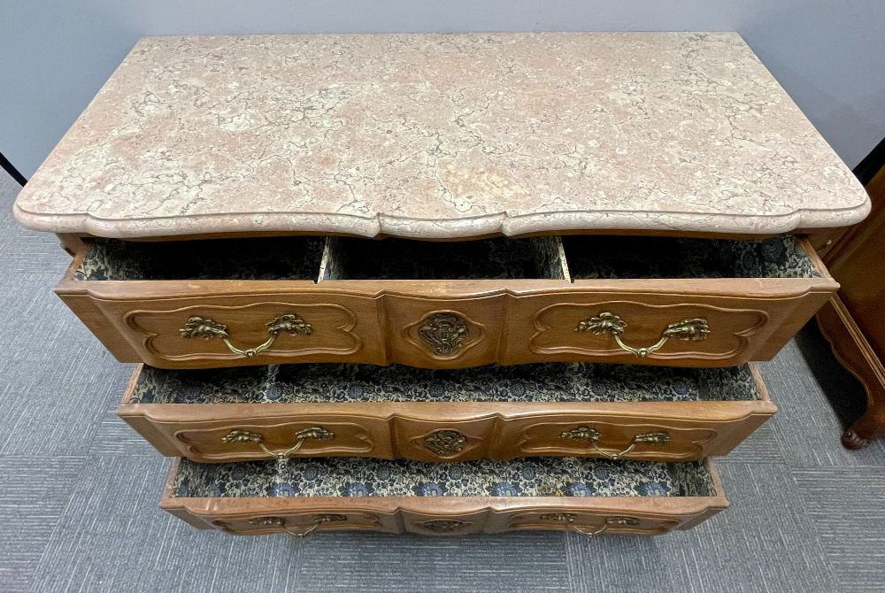 Pair of Marble-Top Louis XV Style Commodes Chests Attributed to Maison Jansen