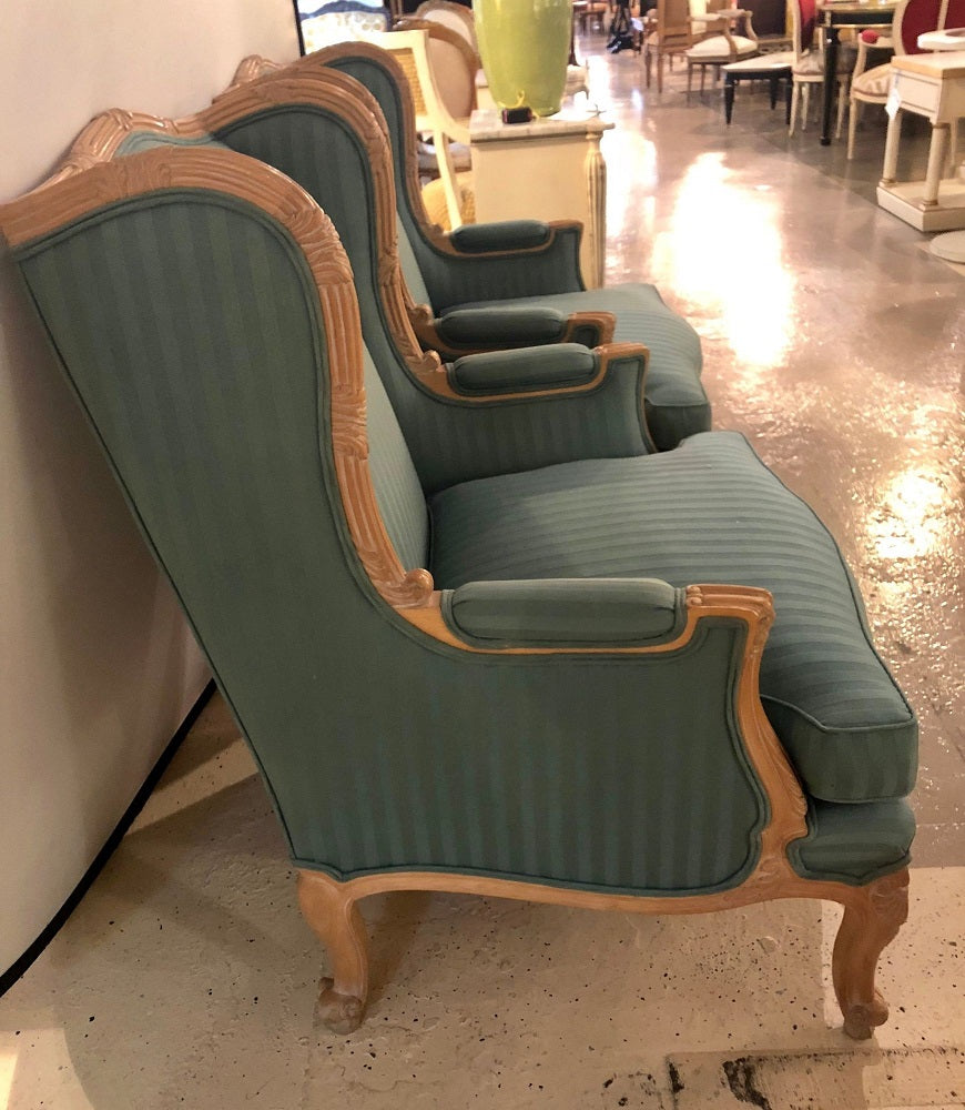 Pair of Louis XV Style Lounge or Wing Chairs, Carved, Large
