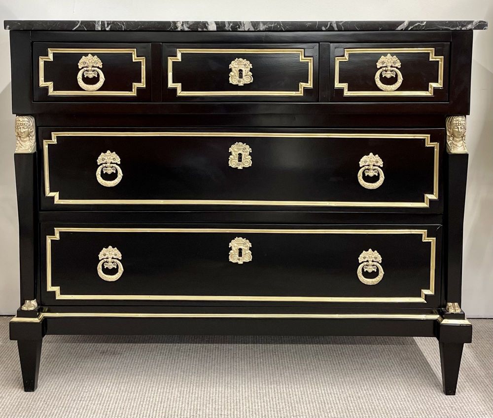 19th Cent Ebony Empire Commode or Nightstand, Refinished, Bronze Mounted