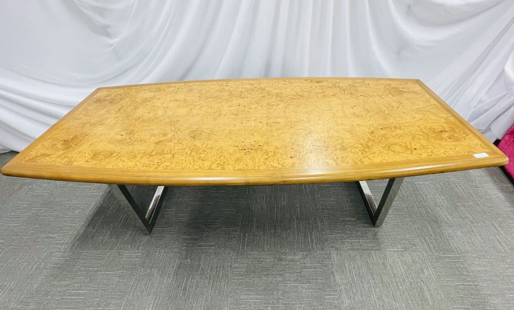 Mid-Century Modern Dining / Conference Table, Burl Wood, Chrome, American, 1960s