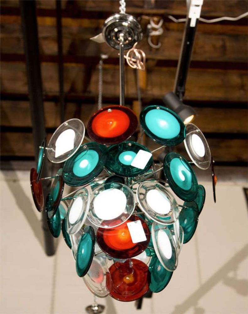 Murano Glass Art Deco Style Glass Disc Fixture