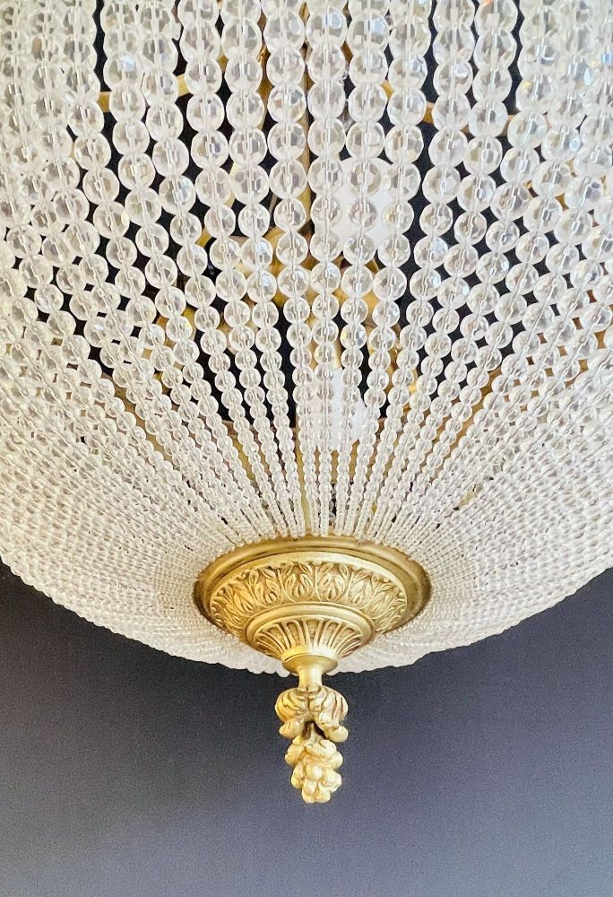 A Pair of Gilt Bronze Louis XVI Style Ballroom Chandeliers, Crystal, Rewired