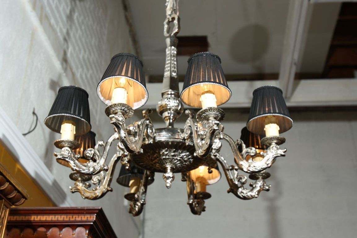 French Silver over Bronze Eight-Arm Chandelier