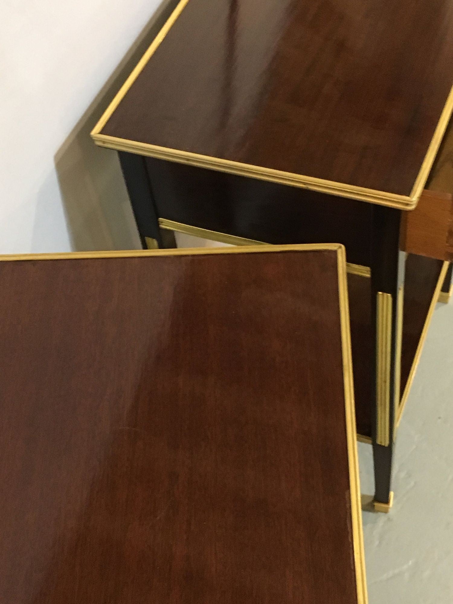 Pair of One Drawer Neoclassical Style Bronze-Mounted Mahogany End / Side Tables