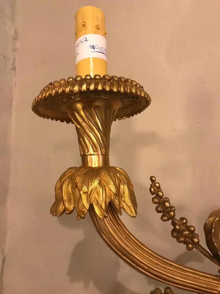 Pair of Monumental Three-Light Sconces Solid Bronze Louis XVI Style