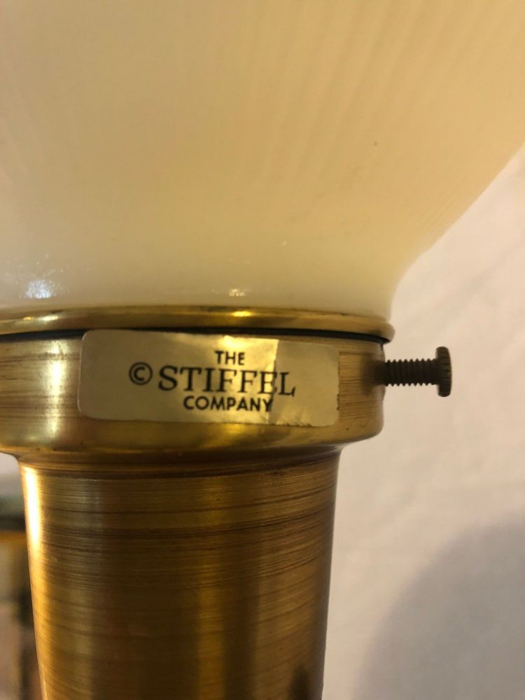 Pair of Hollywood Regency Stiffel Co. Brass and Ebonized Column Form Table Lamp