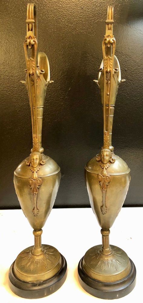 Pair of Classical Figural Bronze Neoclassical Ewers, 19th Century