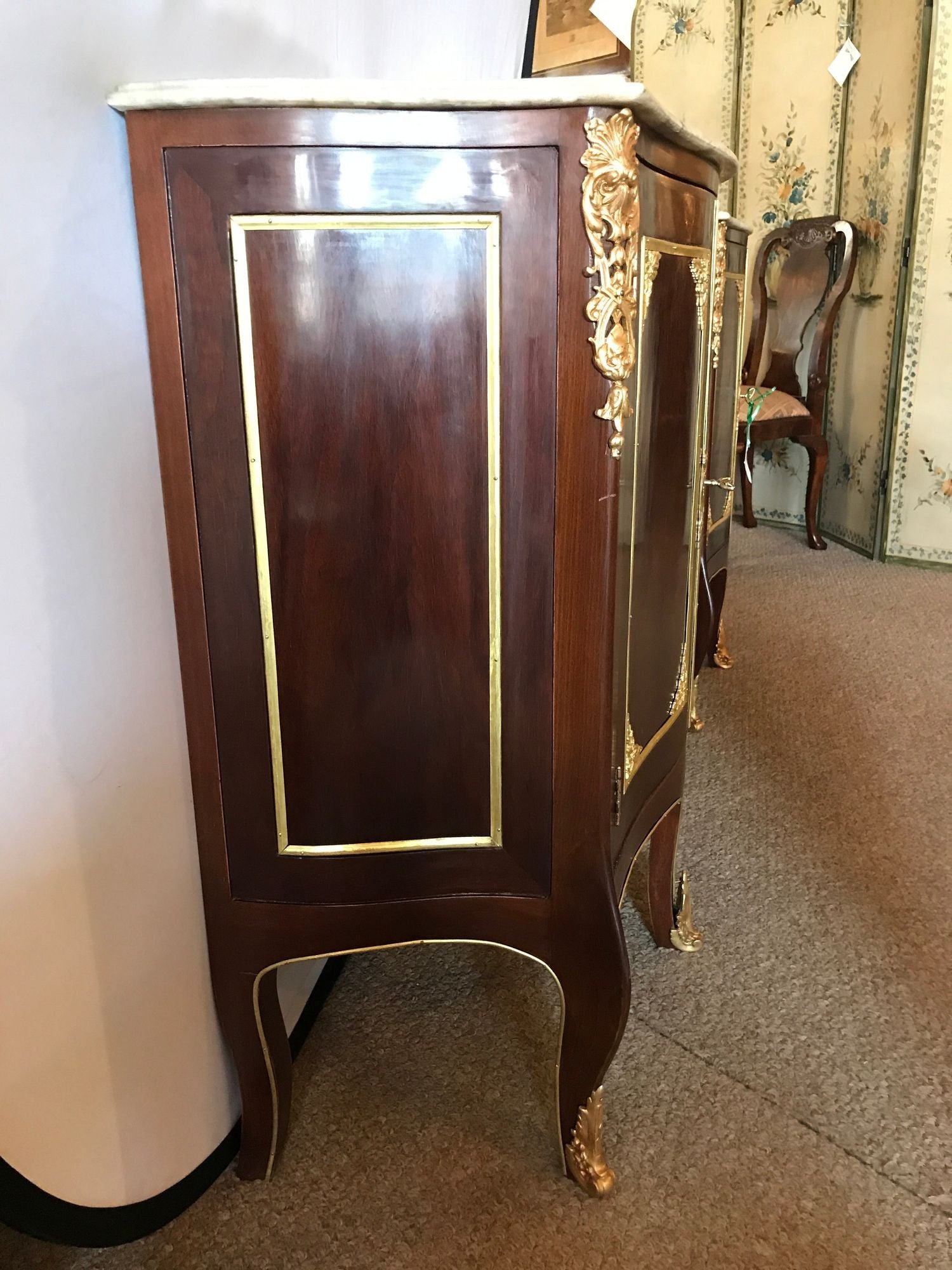 Pair of Jansen Style Double Door Marble-Top Bedside Cabinets or End Tables