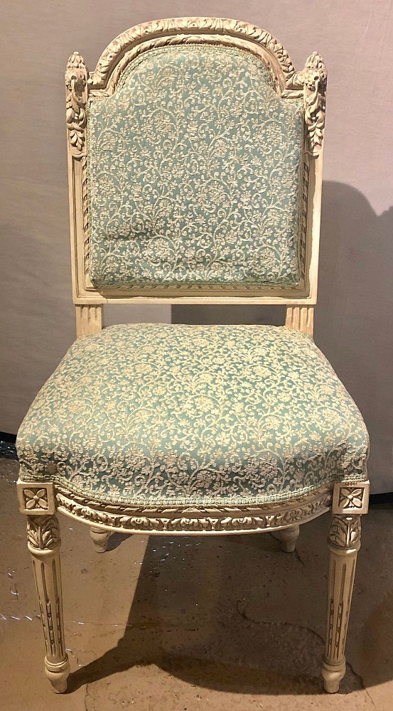 10 Paint Decorated Louis XVI Style Side / Dining Chairs, Finely Carved