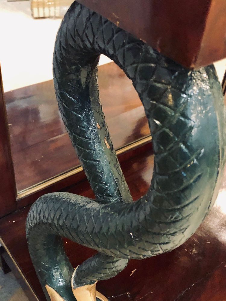 19th Century Empire Serpent Paint & Gilt Decorated Mirrored Back Pier or Cons