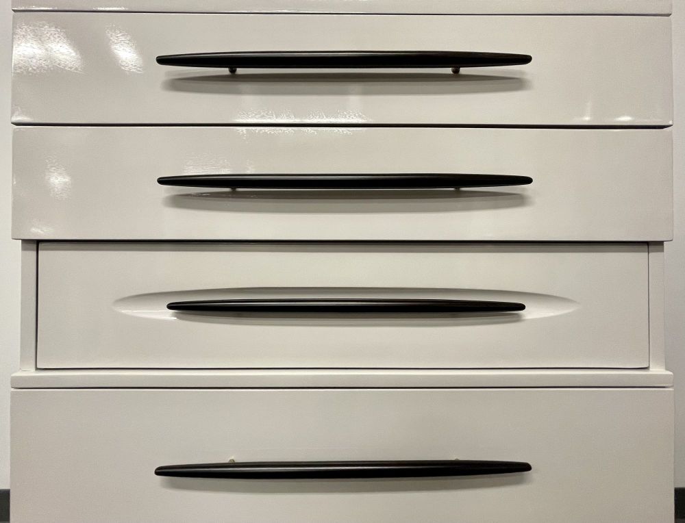 Mid Century Modern Chest, Dresser, White Lacquered, Custom Made