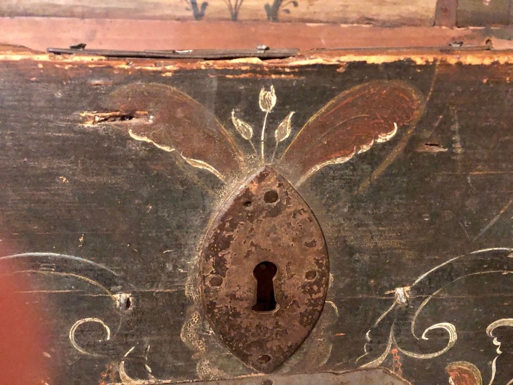 Original Painted Dowry Chest Trunk or Luggage, Dated 1840