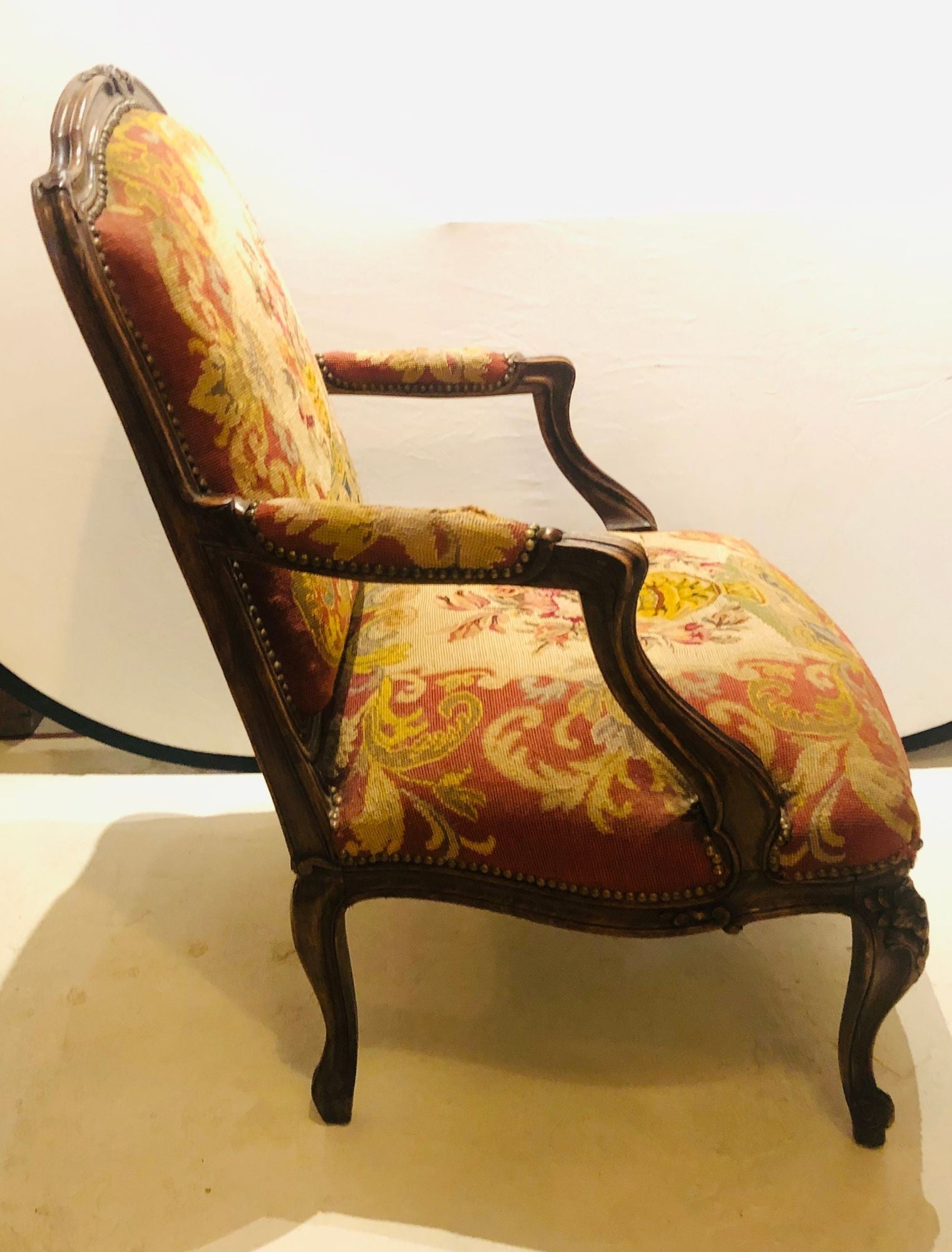 19th Century Louis XV Style Armchair Bergere Petite and Gros Point Upholstery