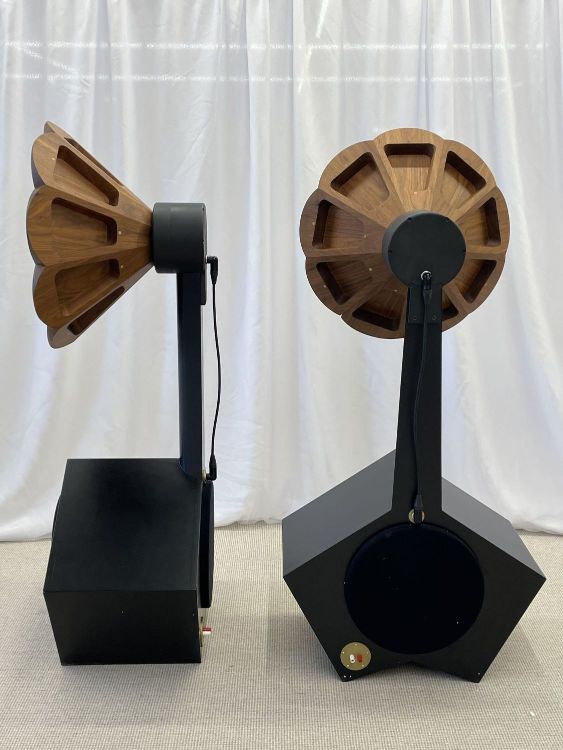 Pair Solid Wood Floor Standing High Fidelity Speakers, Walnut, Ebony, Gold Leaf
