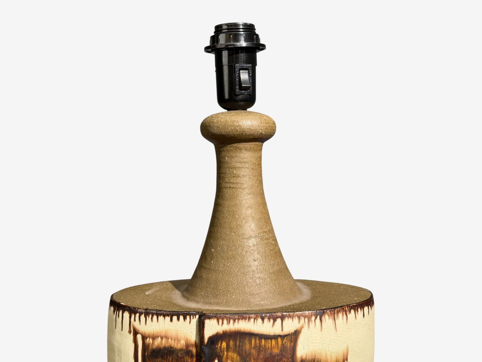 BJ Keramik, Large Table Lamp, Brown Stoneware, Denmark, 1960's