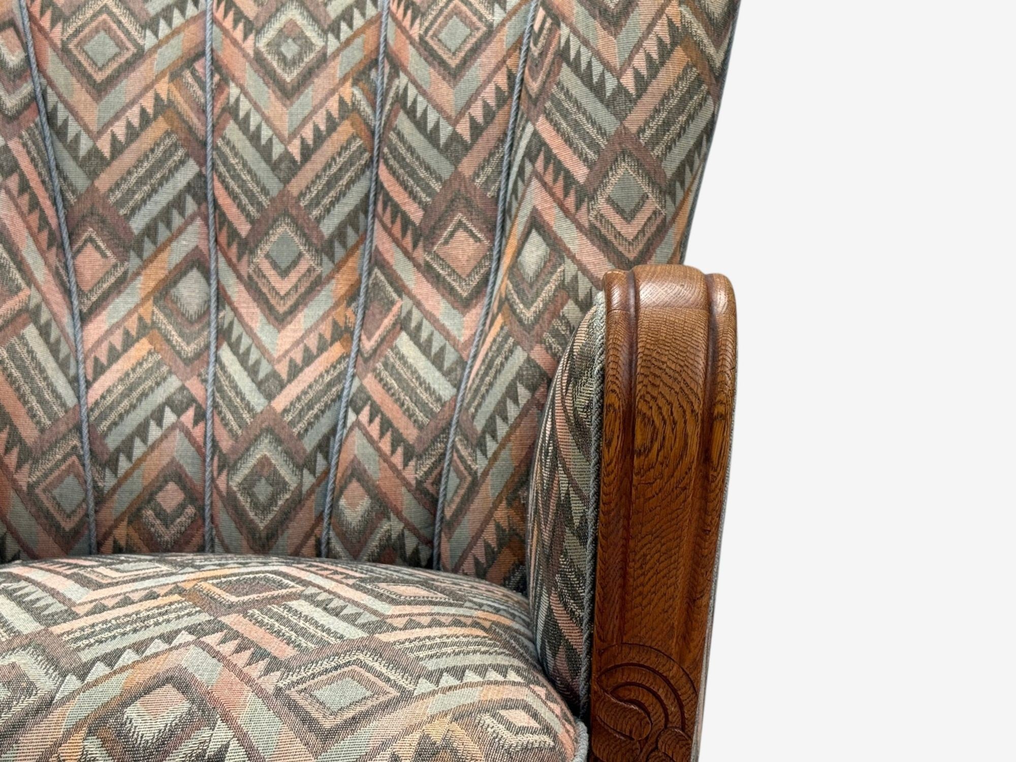 Swedish Art Deco, Stained Wood, Fabric, Organic Lounge Chairs, Sweden, 1970s
