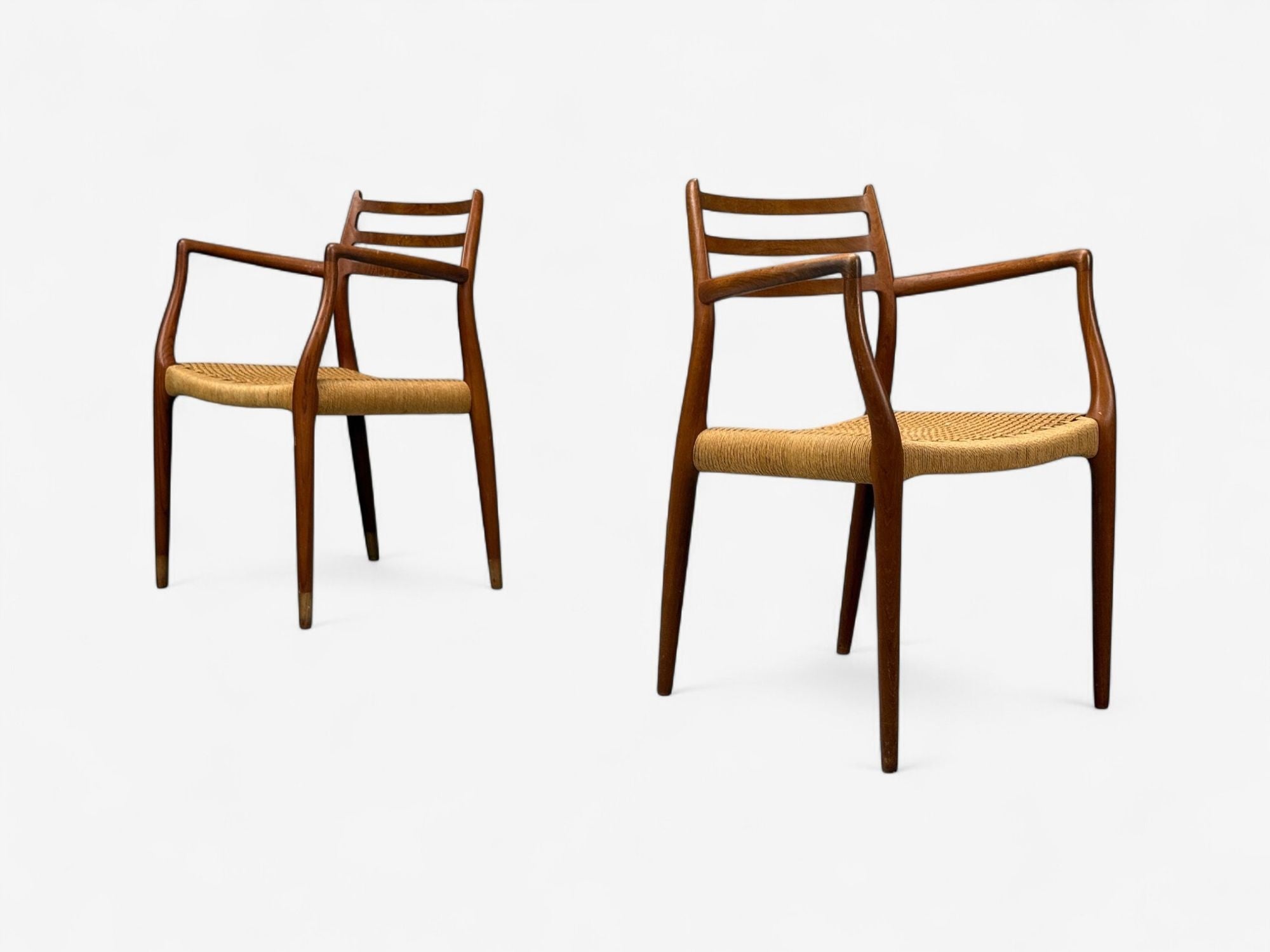 Neils O. Möller, Danish Papercord, Teak, Dining Chairs, Denmark, 1950s