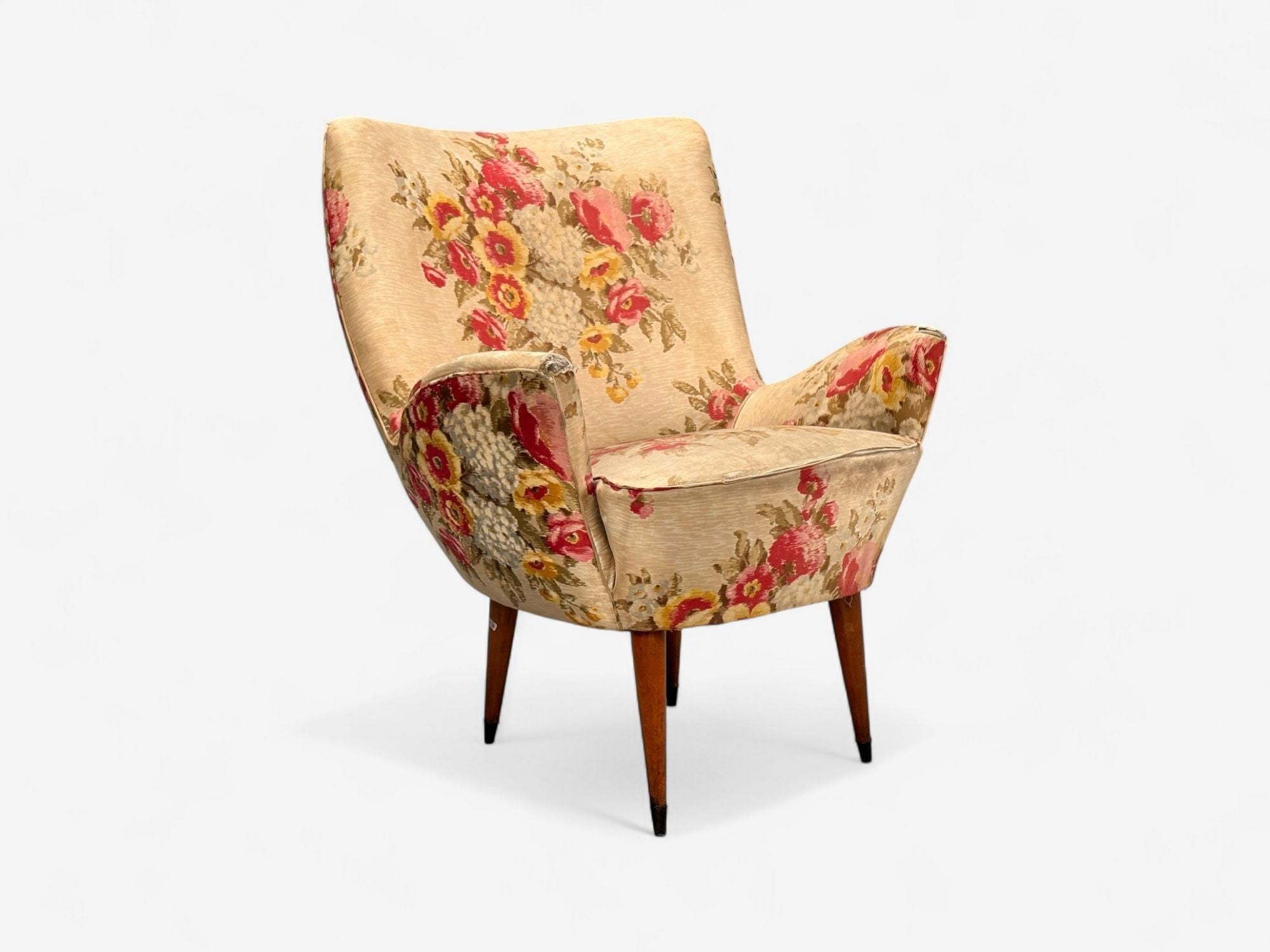 ISA Bergamo, Fabric, Wood, Brass, Organic Lounge Chairs, Italy, 1950s