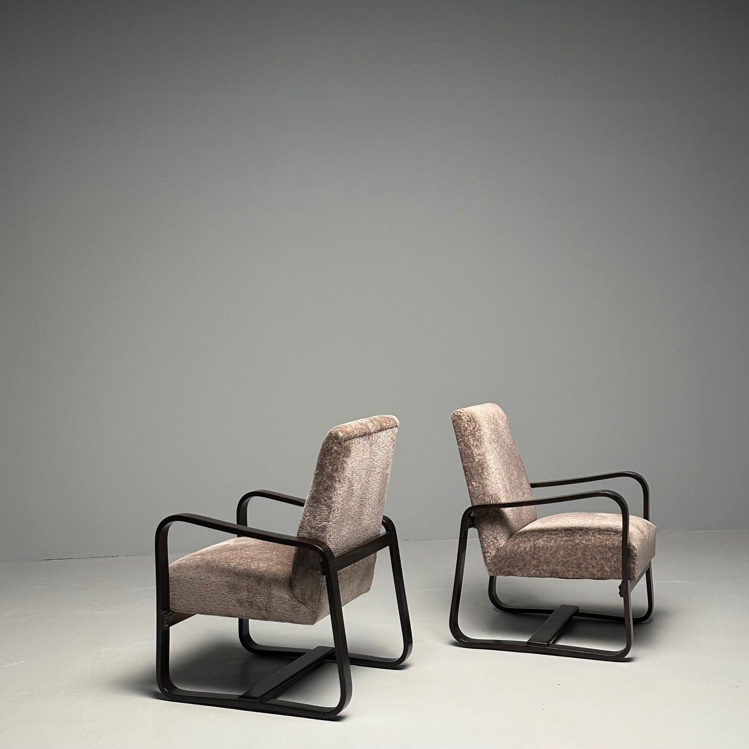 Giuseppi Pagano, Art Deco, Bentwood, Armchairs & Ottomans, Italy, 1940s