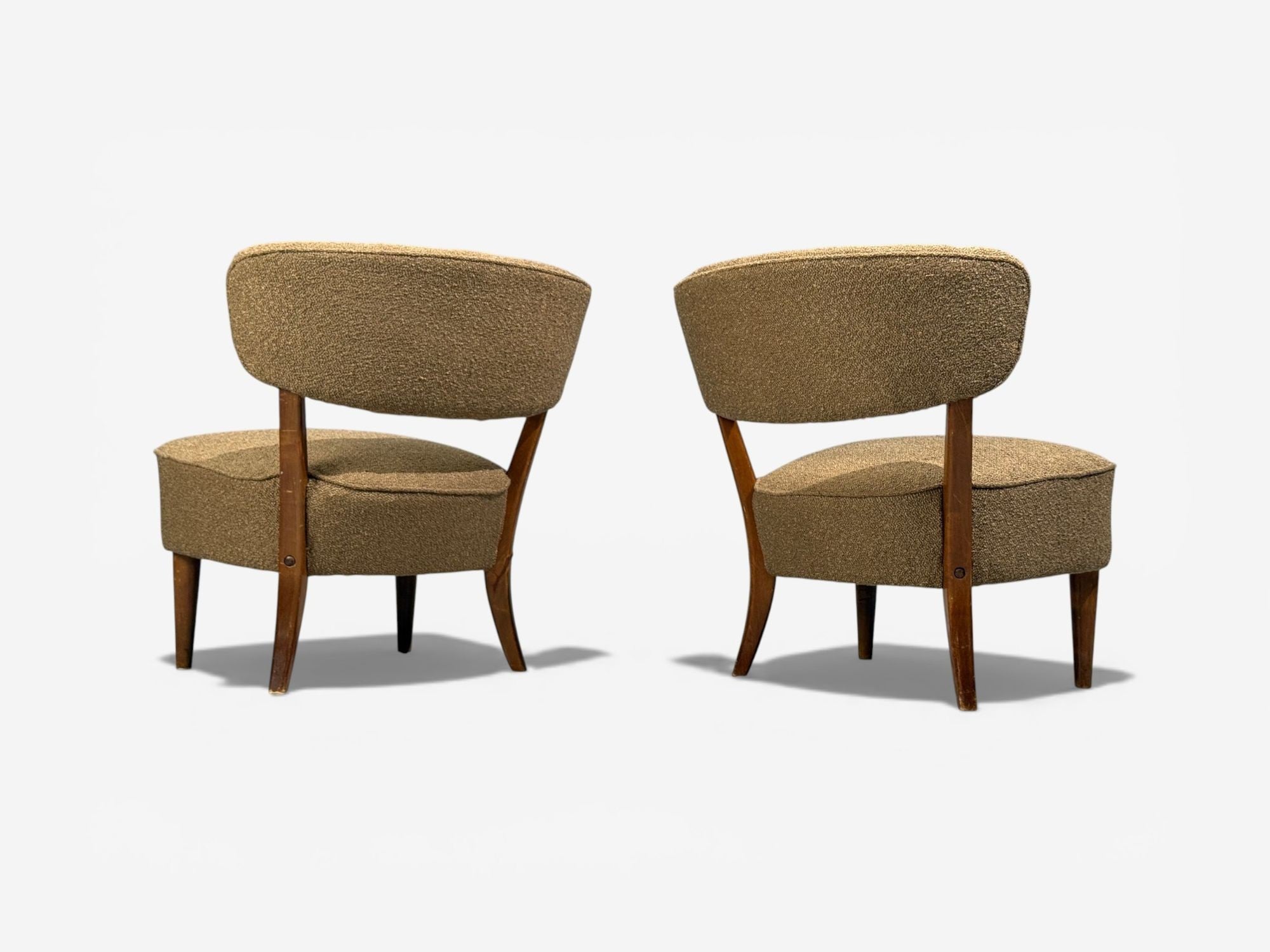 Lisa Johansson-Pape, Lounge Chairs, Brown Boucle, Wood, Finland, 1940s