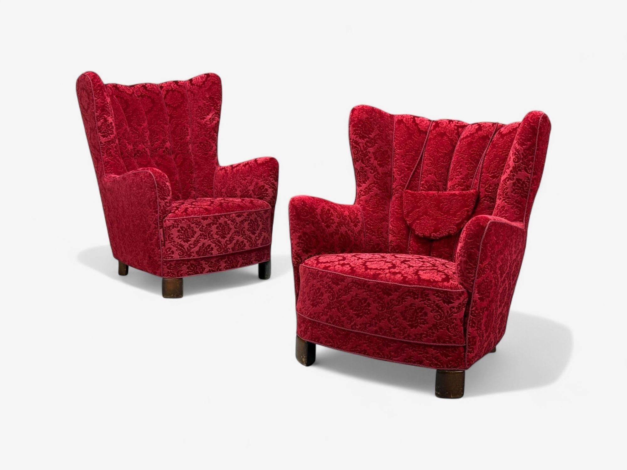 Danish Modern, Fabric, Wood, His and Hers Lounge Chairs, Denmark, 1960s