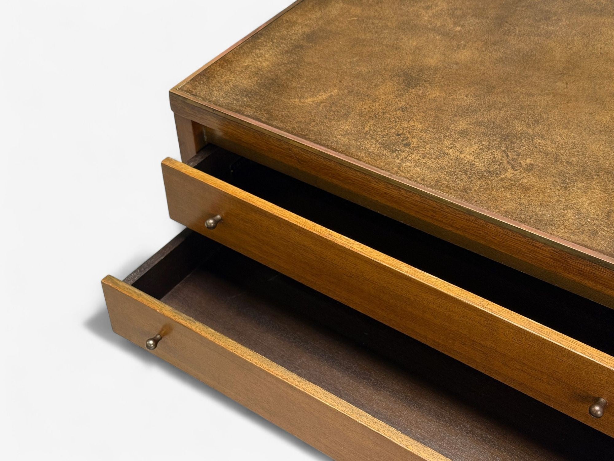 Paul McCobb, Leather, Cane, Brass, Side Table, USA, 1950s