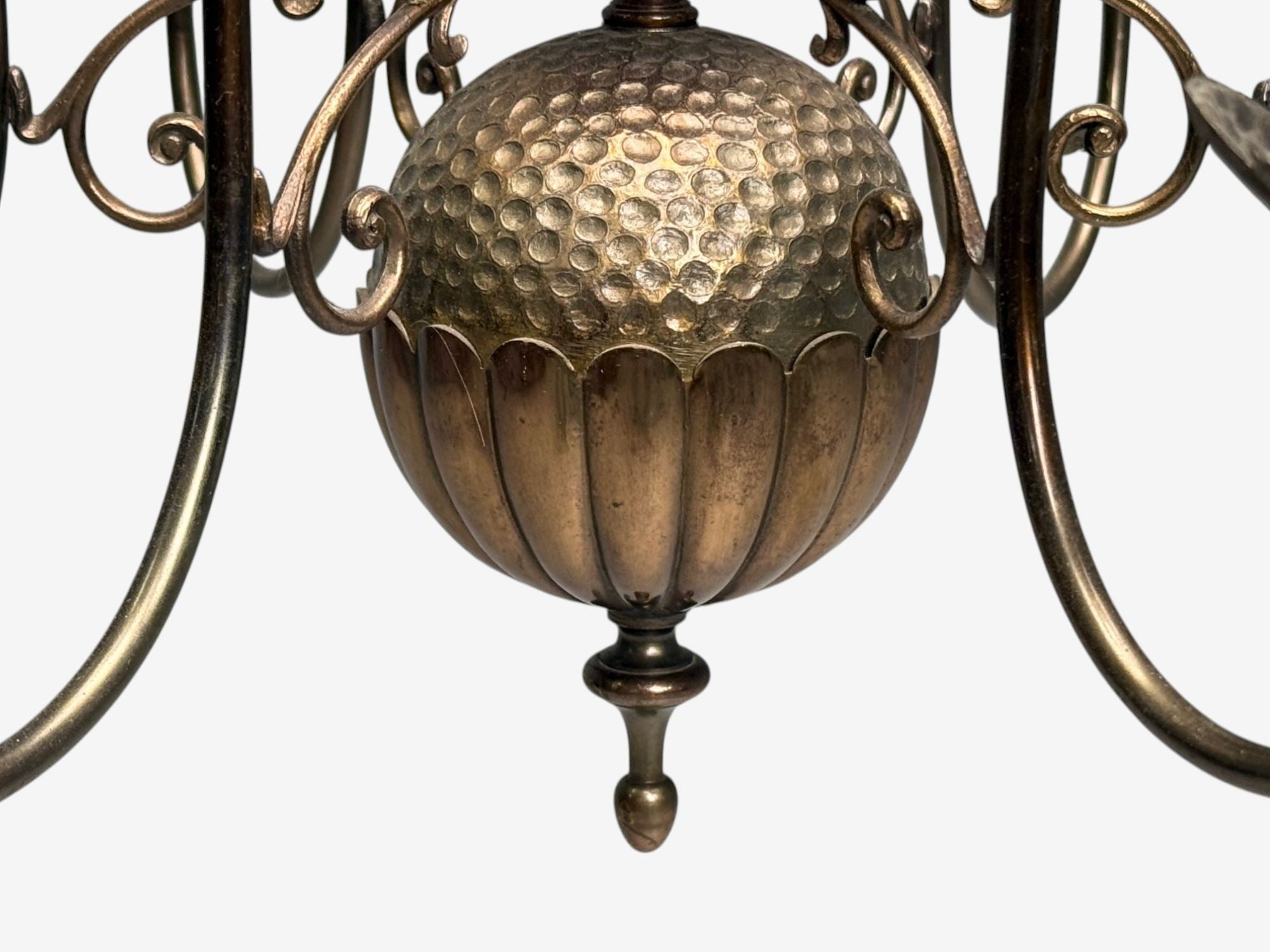 Baroque, Hammered Brass, Bronze, Fabric, Pendant Light, 1950s