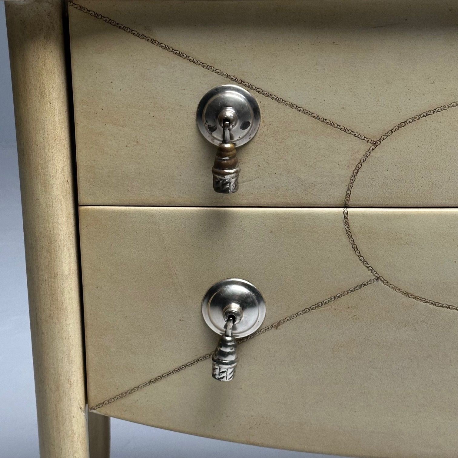 Andre Groult Style, Art Deco, Parchment Paper, Faux Stone, Nightstand, 1990s