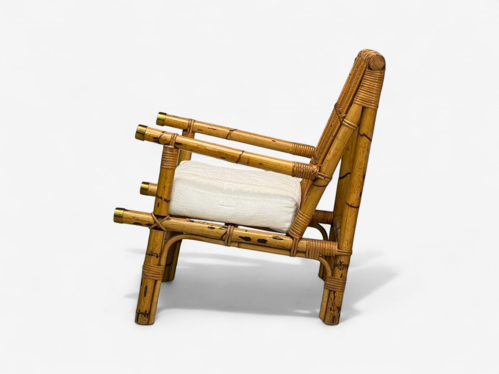 Vivai del Sud attr., Indian Cane, Wicker, Brass, Lounge Chairs, Italy, 1970s