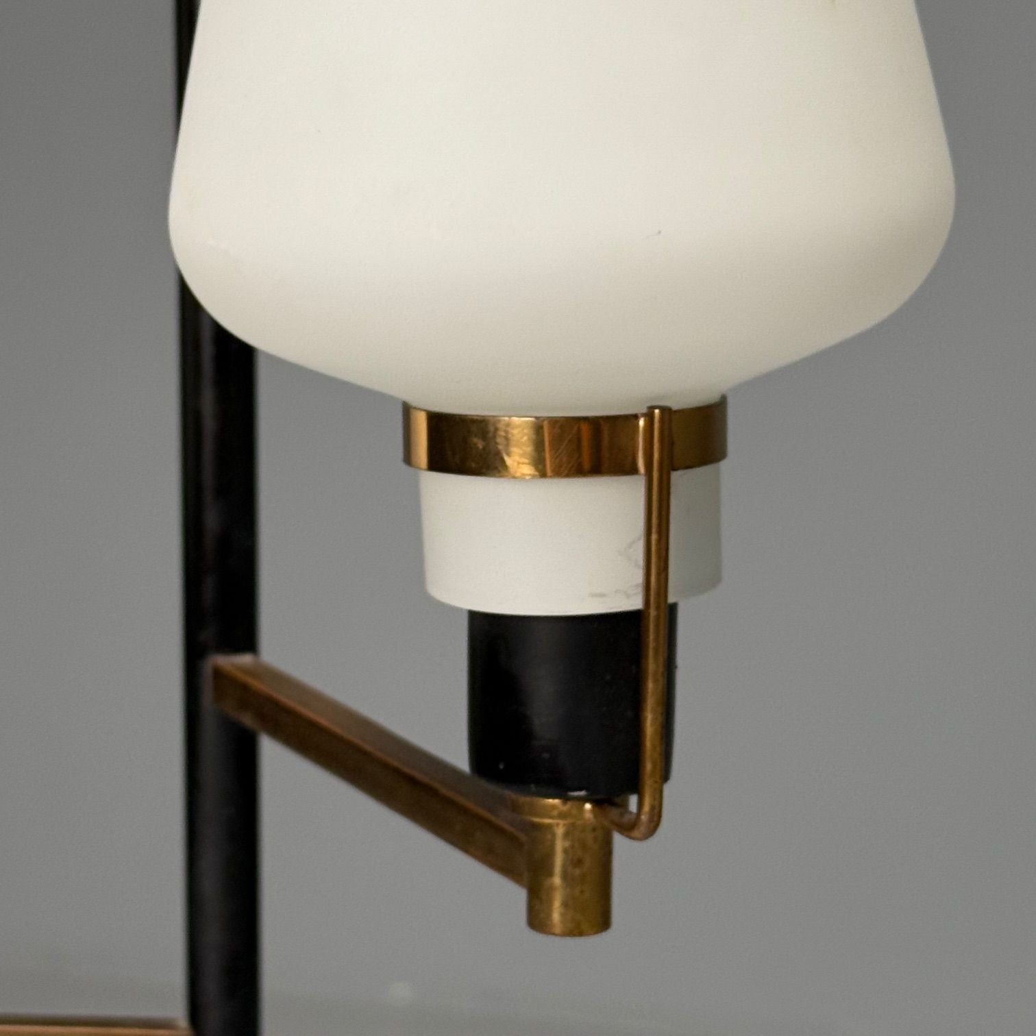 Italian Mid-Century Modern, Ceiling Pendant, Brass, Opaline Glass, Italy, 1950s