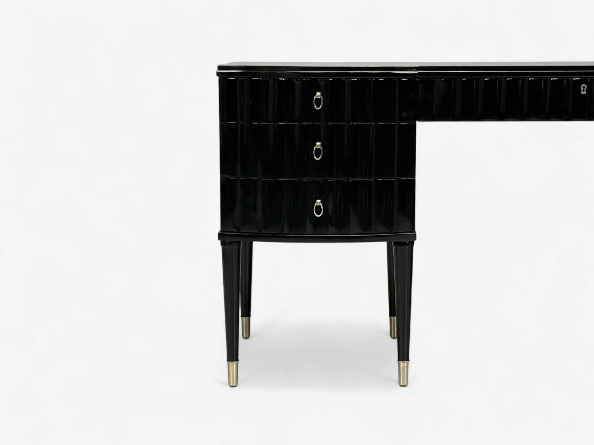 Baker, Hollywood Regency, Black Lacquer, Chrome, Writing Desk, USA, 21st C.