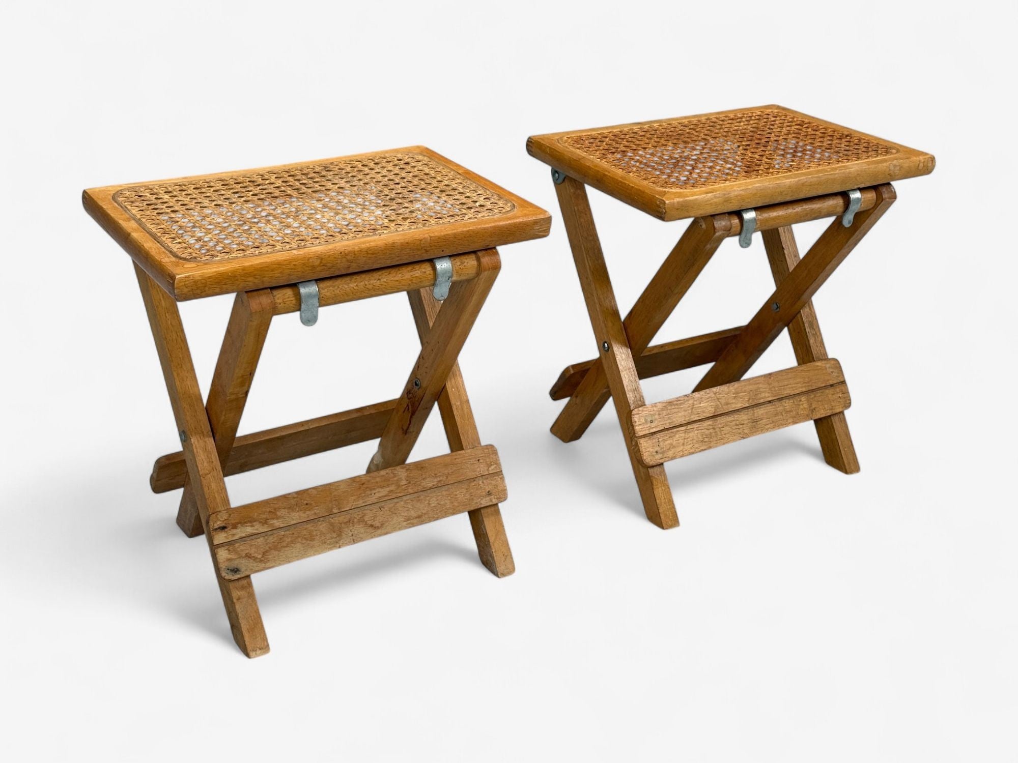 Danish Modern, Oak, Cane, Folding Side Tables, Denmark, 1970s
