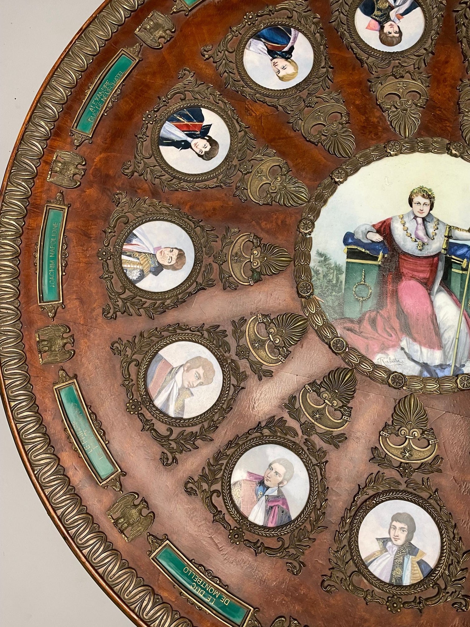 Napoleonic Porcelain Plaque Mounted Center Table, Neoclassical, 1930s, Bronze,