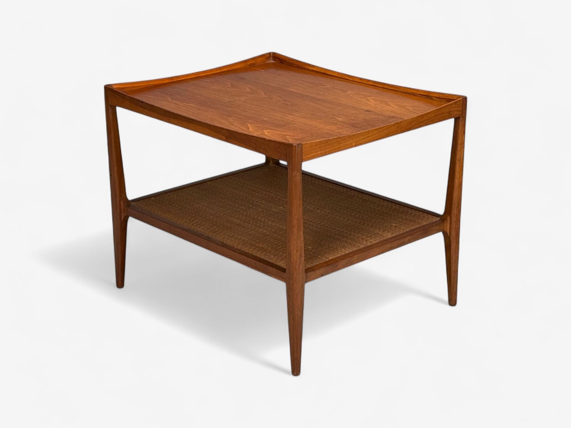 Heritage, American Modern, Walnut, Cane, End Tables, USA, 1960s