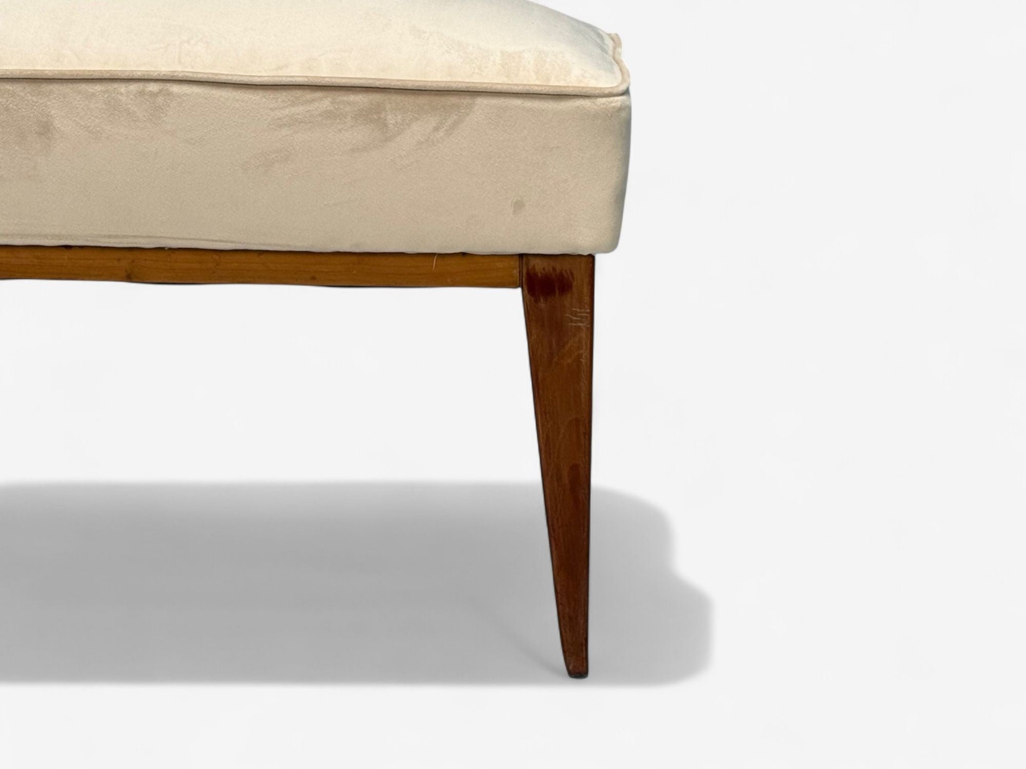 Guglielmo Pecorini, Stained Wood, Beige Velvet, Ottoman, Italy, 1950s
