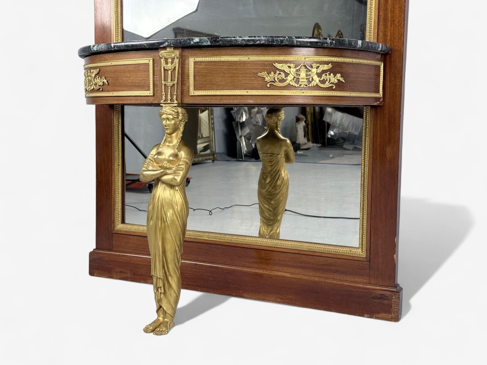 Empire Revival, Mahogany, Bronze, Monumental Mirror and Console, France, 19th c.