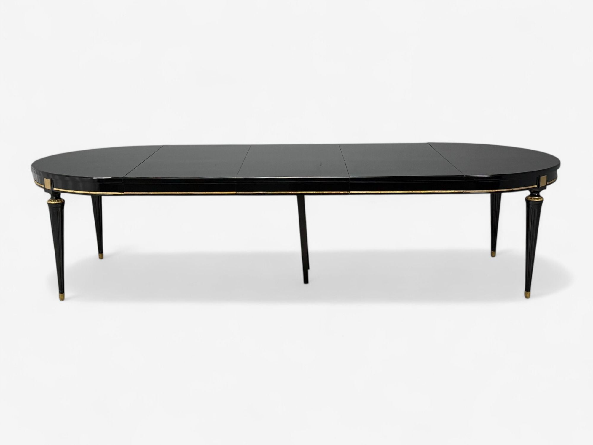 Hollywood Regency, Black Lacquer, Bronze, Ebonized Dining Table, France, 1940s