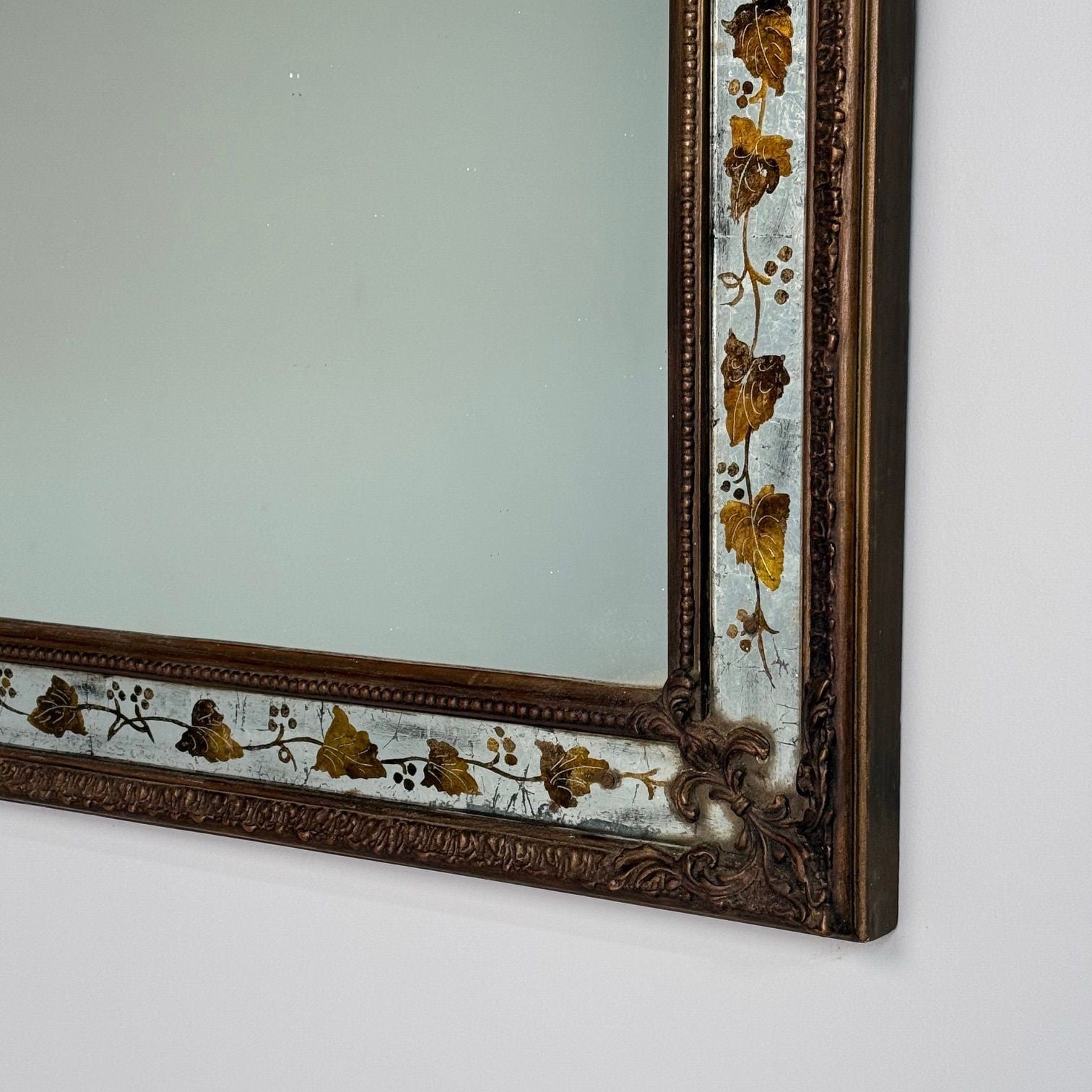 Maison Jansen, Hollywood Regency, Eglomise Wall Mirror, Gesso, Etched Glass