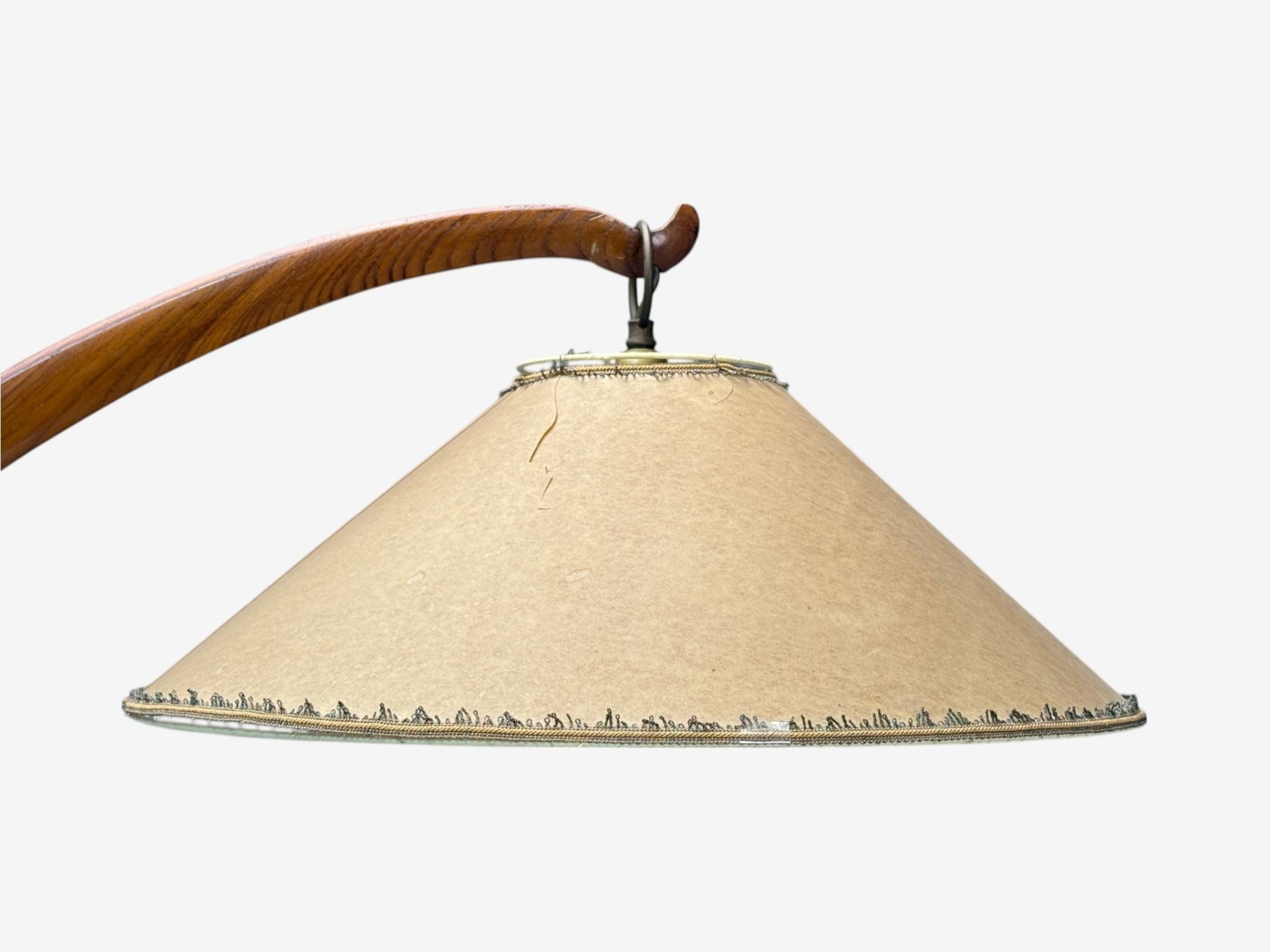 Italian Modern, Elmwood, Brass, Curved Floor Lamp, Italy, 1940s