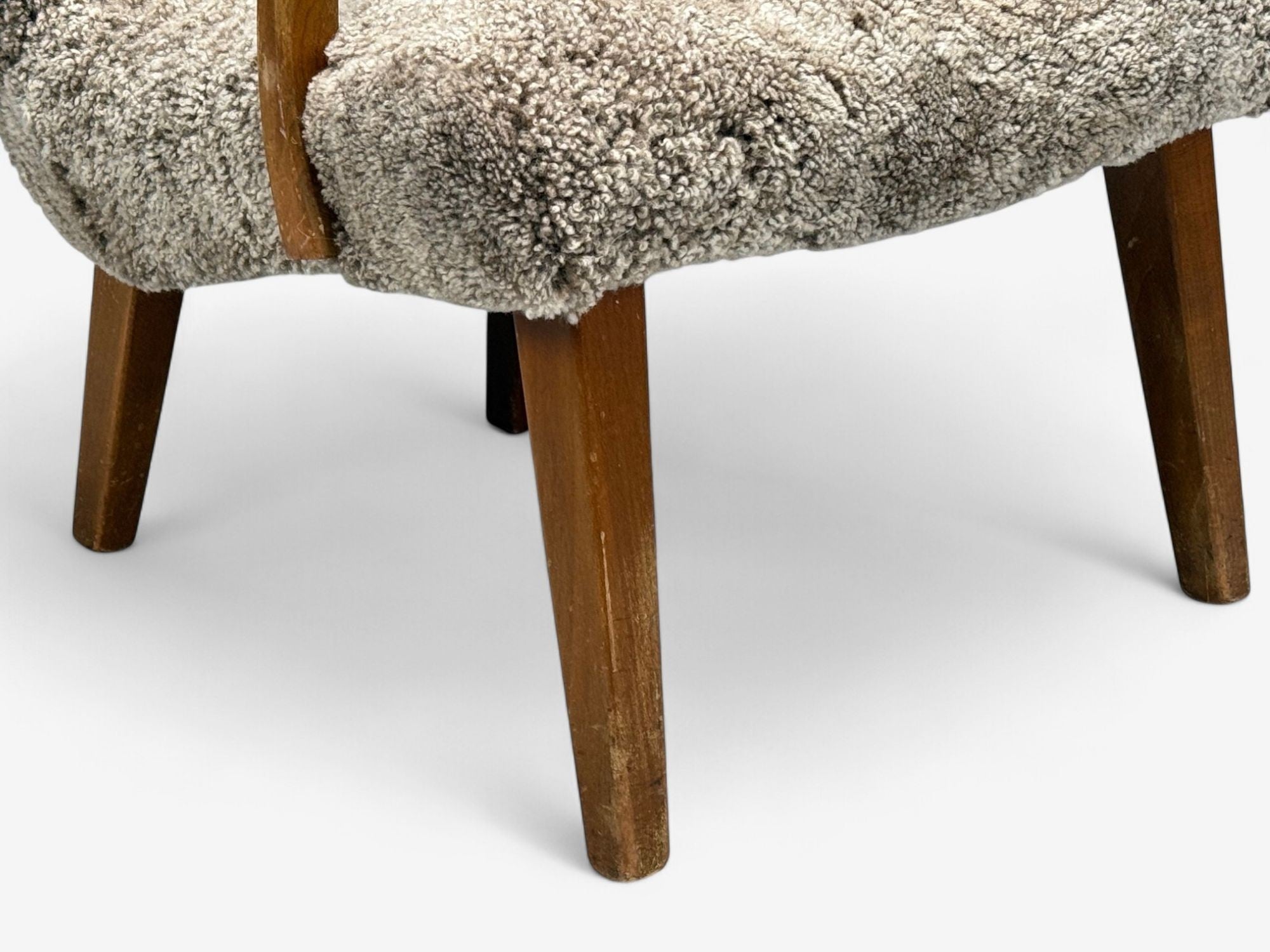 Philip Arctander Style, Shearling, Beech, Lounge Chair, Denmark, 1960s