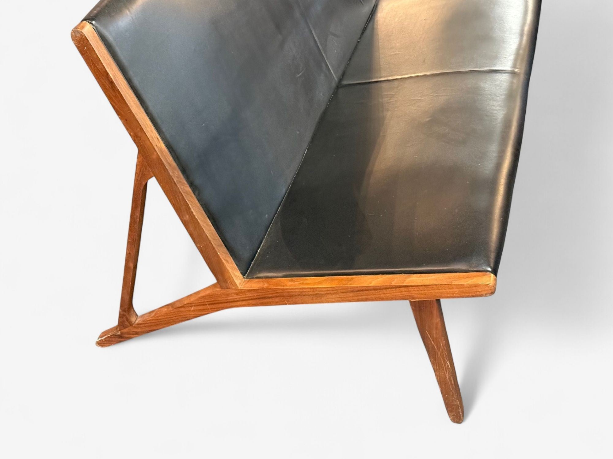 Hans J. Wegner Style, Teak, Leatherette, Settee, Denmark, 1950s