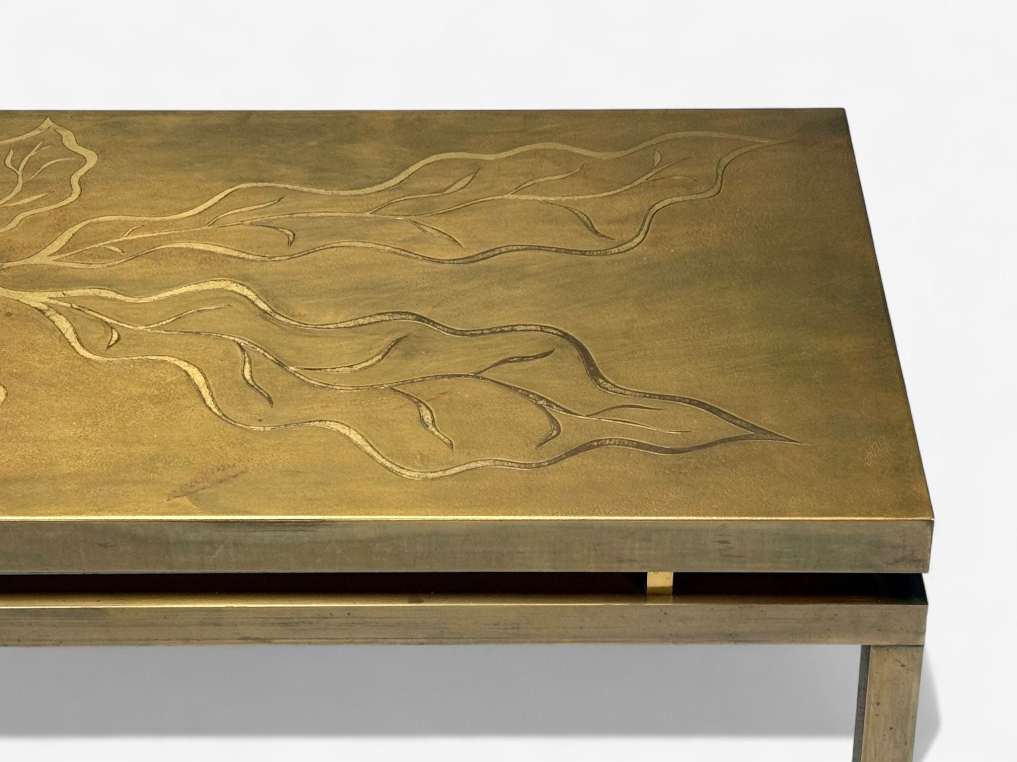 Willy Daro, Engraved Brass, Coffee Table, Belgium, 1970s