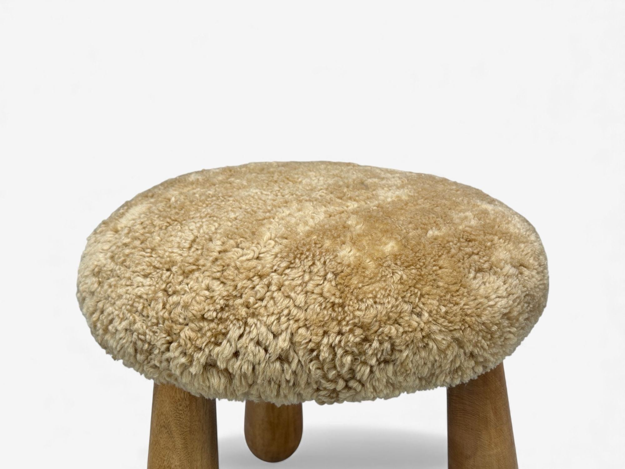 Danish Modern Style, Honey Sheepskin, Maple, Shearling Footstools, USA, 21st c.