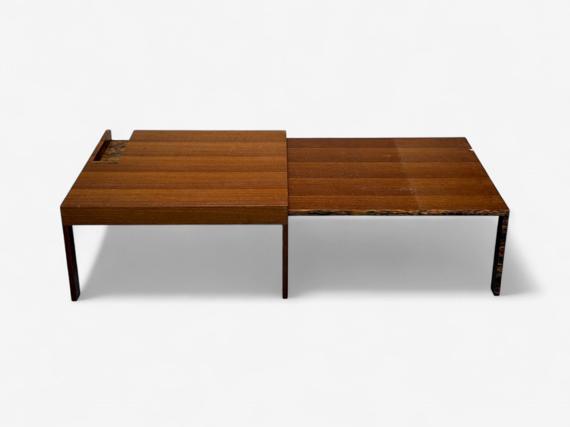 French Art Deco, Wood, Palm Veneer, Expandable Coffee Table, France, 1960s