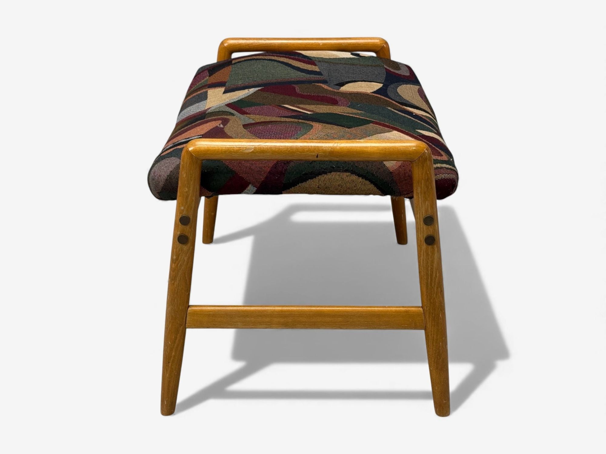 Danish Modern, Aztec Fabric, Light Stained Wood, Footstool, Denmark, 1950s