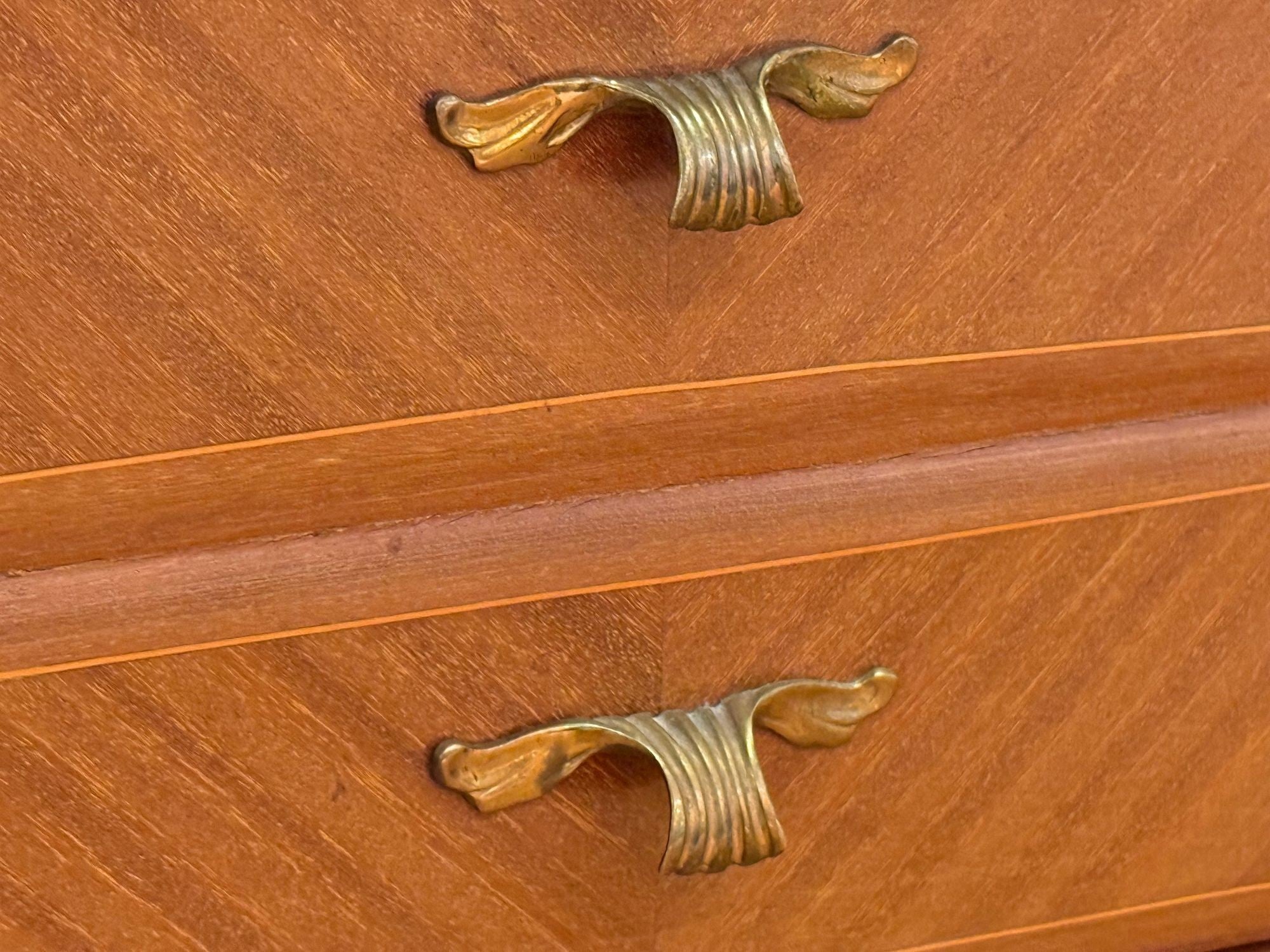 Italian Modern, Stained Wood, Brass, Glass, Nightstands, Italy, 1950s