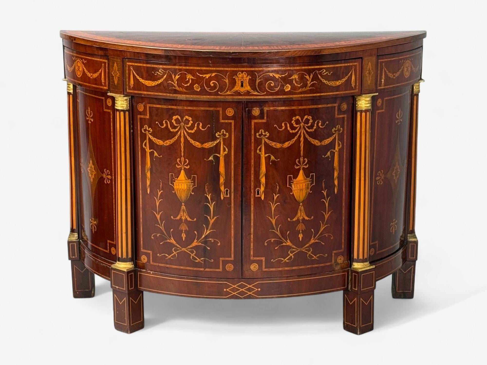 Italian Neoclassical, Marquetry, Satinwood, Demilune Chests, Italy, 19th c.
