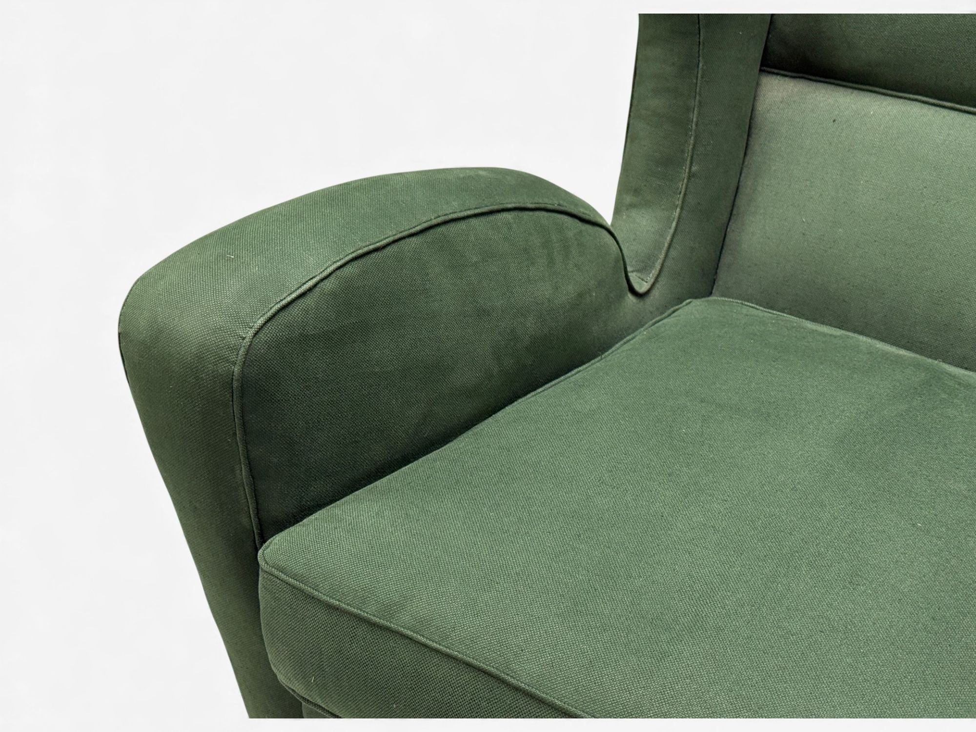 Melchiorre Bega attr., Dark Green Fabric, Wood, Lounge Chair, Italy, 1950s