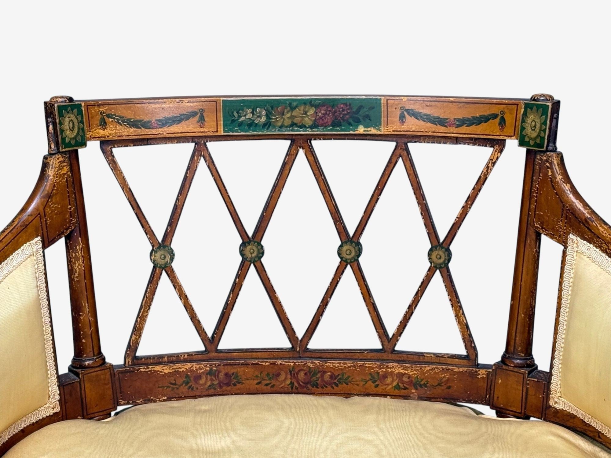 Adams Style, Chair and Ottoman, Painted Wood, Fabric, USA, 1930s