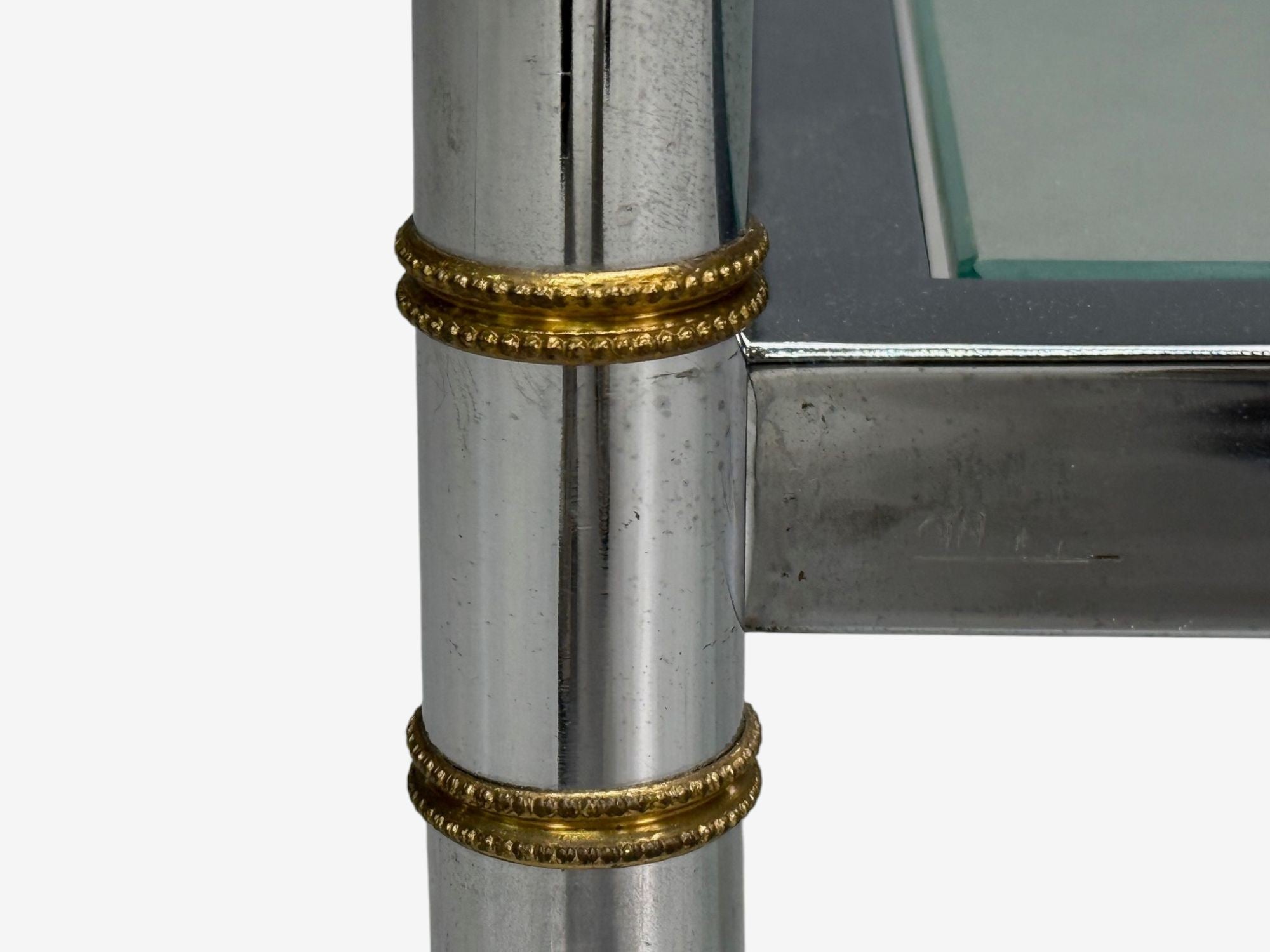 Maison Jansen Style, Steel, Brass, Glass, Console Table, France, 1970s